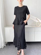 Pleated Peplum Top & Skirt Set